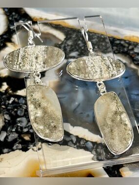 Orb Ocean Jasper Crystal Earrings 2 1/2”